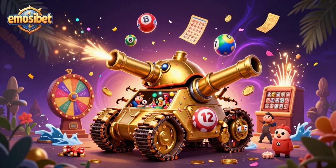 Play exciting games at emosibet, featuring a vibrant casino-themed tank full of fun and prizes.