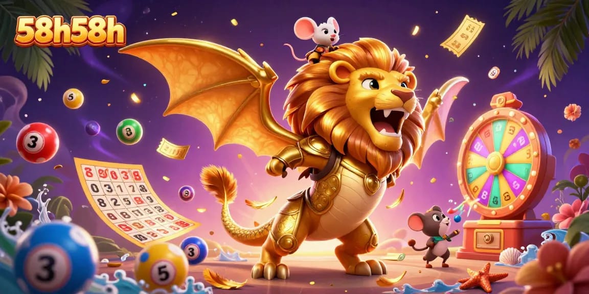 58h58h: a quimera e um rato corajoso celebram a sorte em um cassino vibrante.