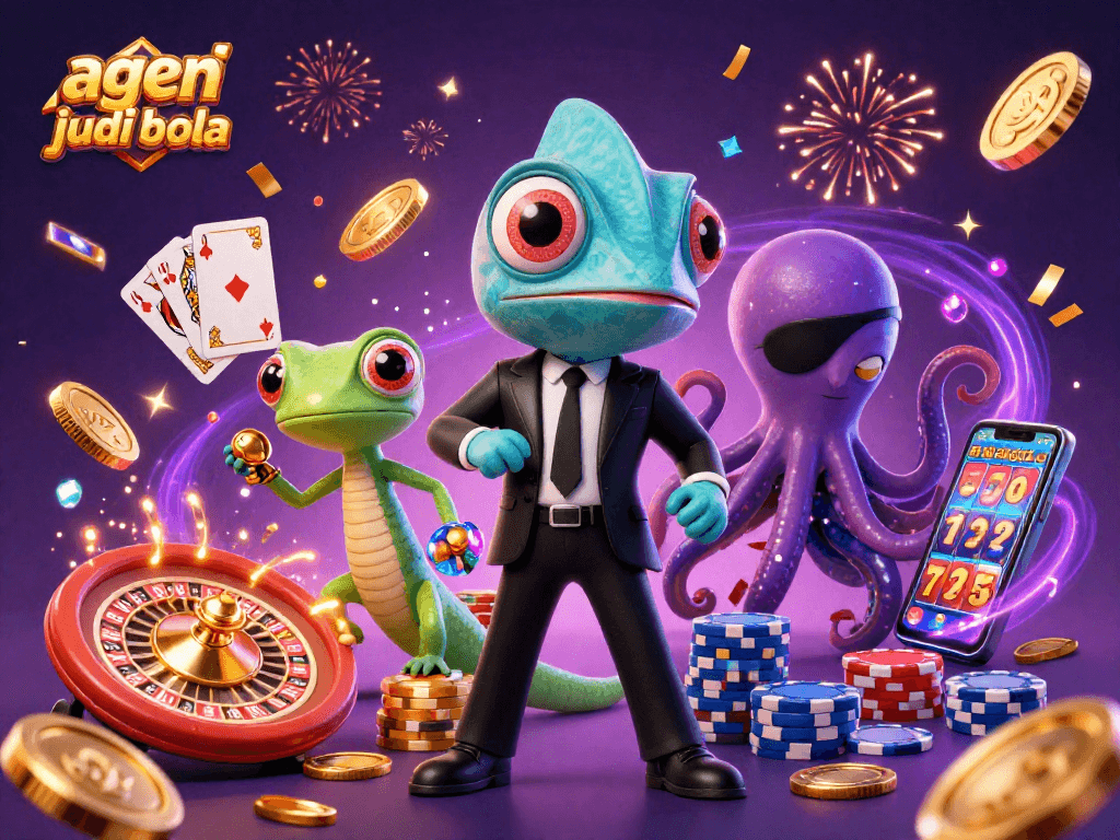 Engage in thrilling action with our agen judi bola characters in a dynamic casino scene.