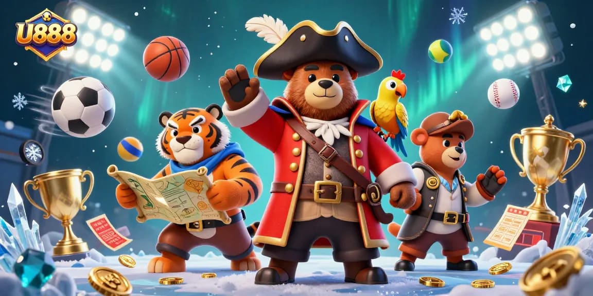 U888 pirate bear leads a dynamic sports betting adventure with a fierce tiger and golden parrot