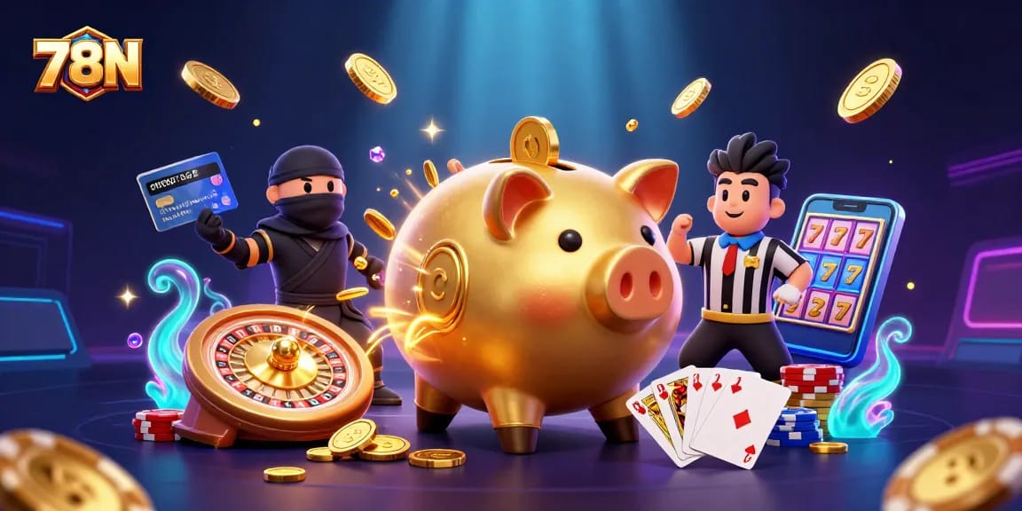Visualize a ação emocionante de jogatina com 78N, onde um porquinho-dinheiro sumô e seu oponente ninja interagem em um cenário vibrante.