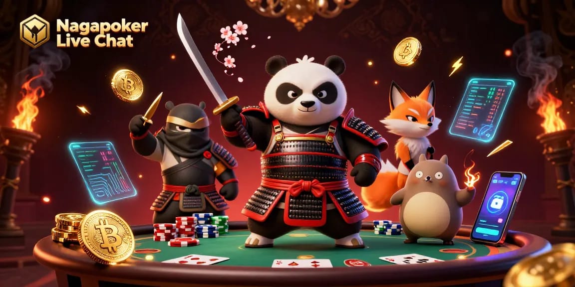 Nagapoker Live Chat offers an engaging poker experience with vibrant characters and casino elements.