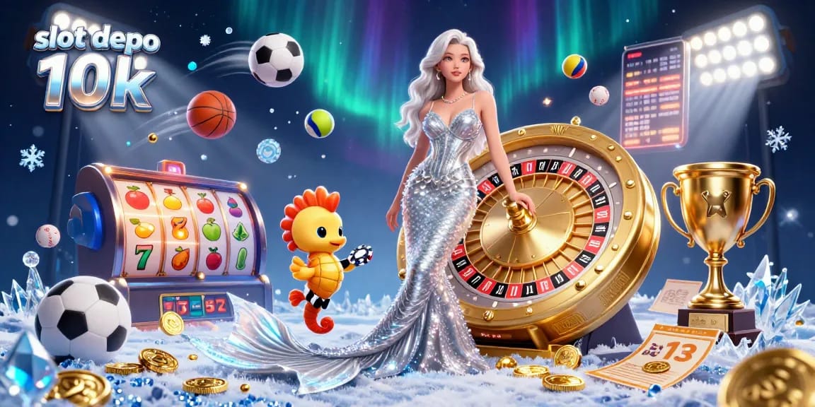 Experience thrilling slots with slot depo 10k in this vibrant 3D illustration featuring casino elements.