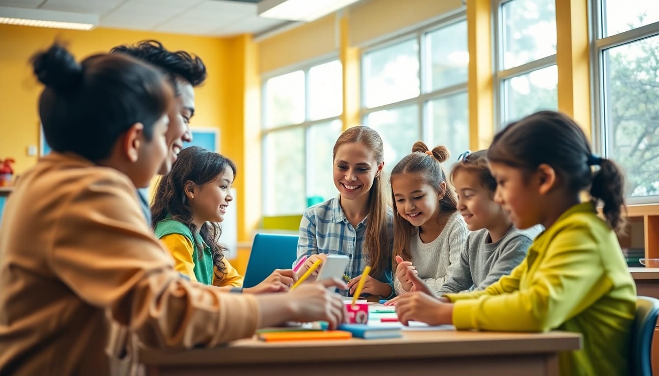 Engaging classroom atmosphere highlighting Education and collaborative learning experience.