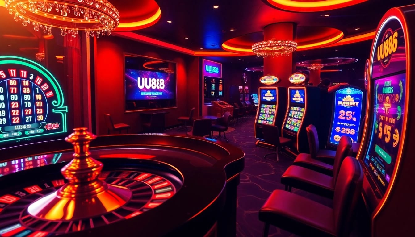 Experience thrilling gambling at UU88 with vibrant slot machines and poker tables.