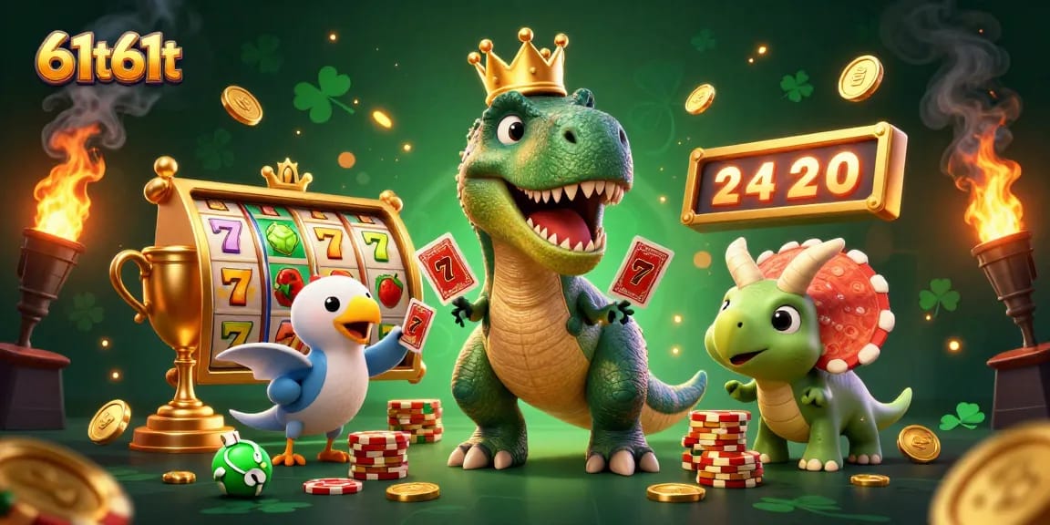 Experience thrilling jackpot excitement with 61t61t in this vibrant 3D illustration.