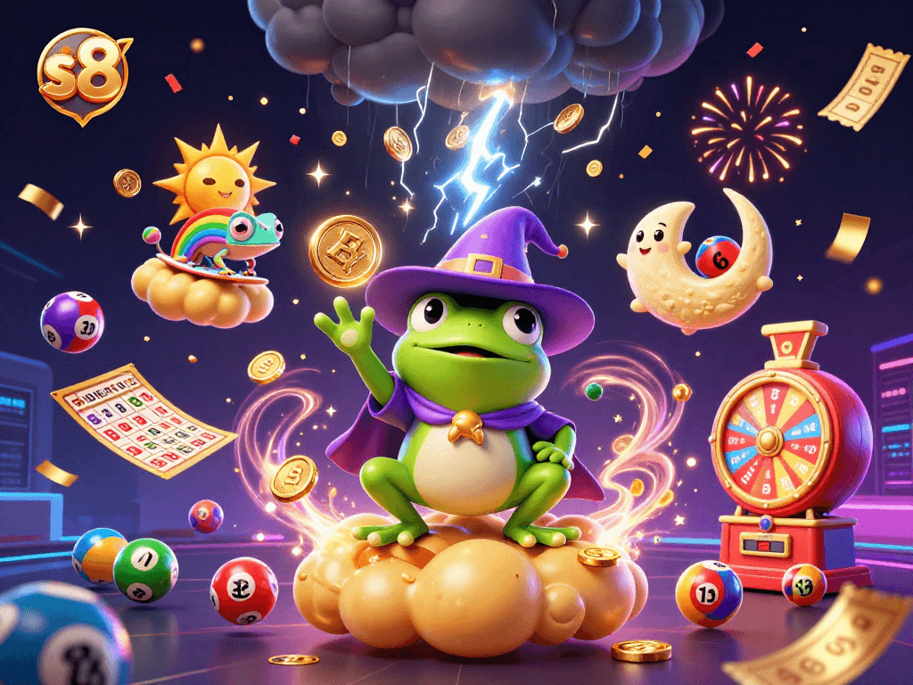 S8 offers thrilling casino experiences, with golden coins raining down in a vibrant 3D scene.