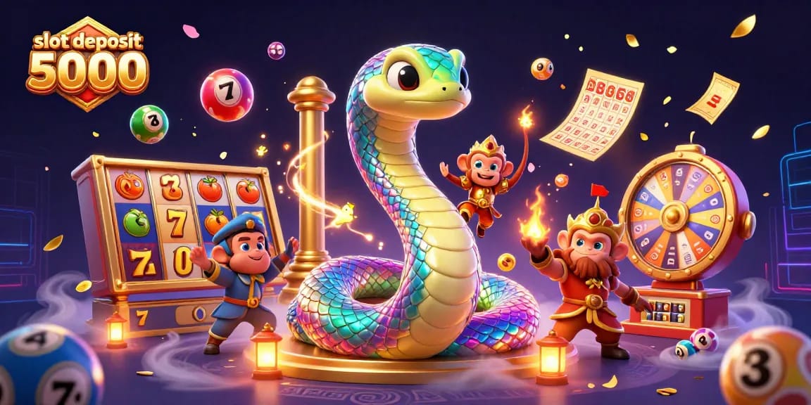 Experience the thrill of slot deposit 5000 with colorful slot reels and vibrant jackpots in a magical casino setting.