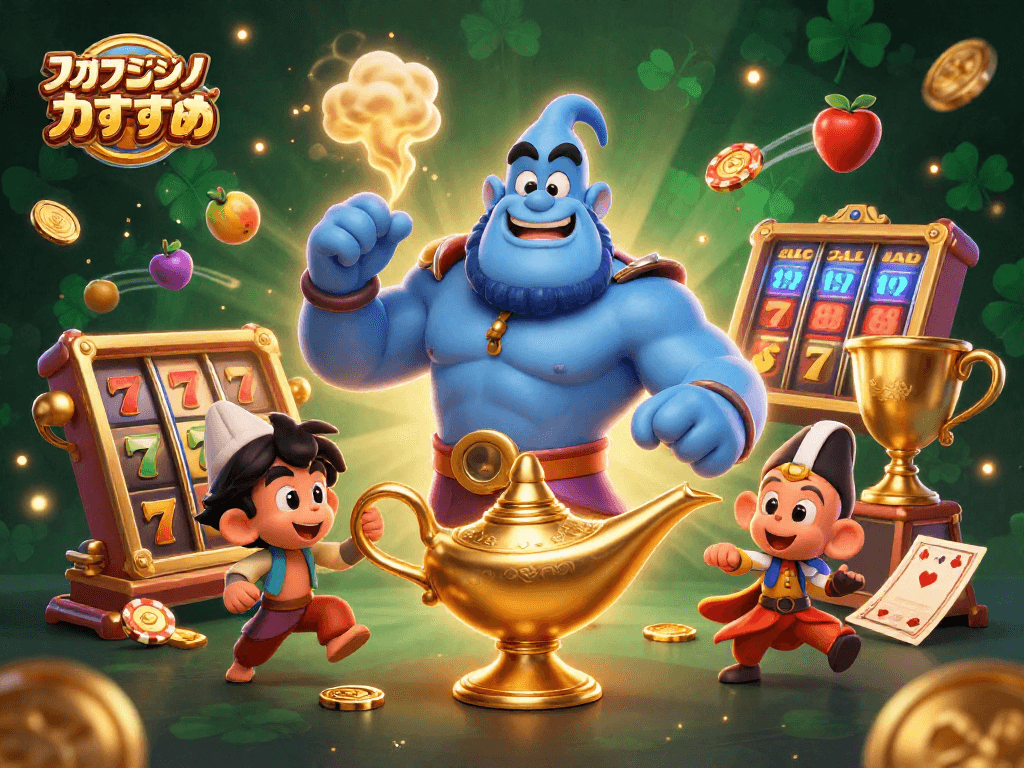 オンラインカジノ おすすめのためのスロットゲームの明るいビジュアルを持つイラスト