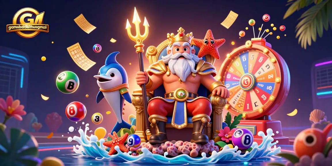 Engage with gamebaidoithuongmoi's vibrant casino world featuring Neptune and gaming elements.