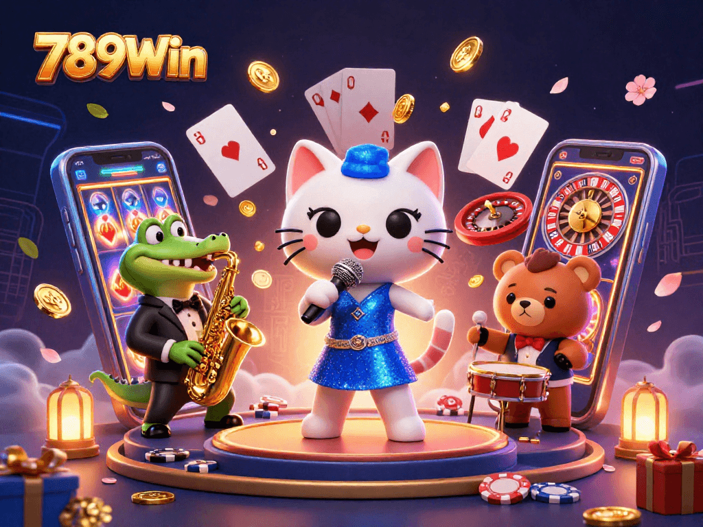 Engage in the thrill of 789Win with our vibrant casino scene featuring exciting game elements.