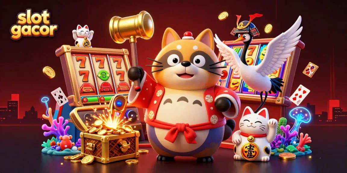 Experience the thrill of slot gacor with vibrant 3D characters celebrating luck and fortune in a casino setting.