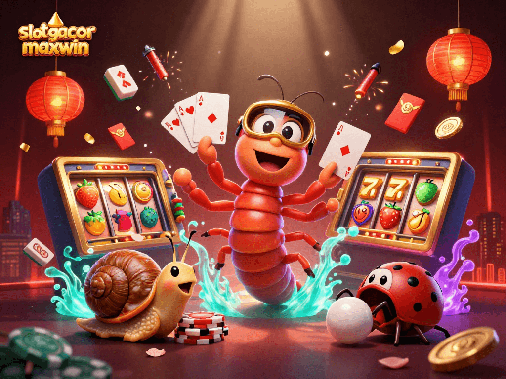 Playing thrilling slot gacor maxwin with a lively 3D cartoon illustration featuring a whimsical dealer and high-roller