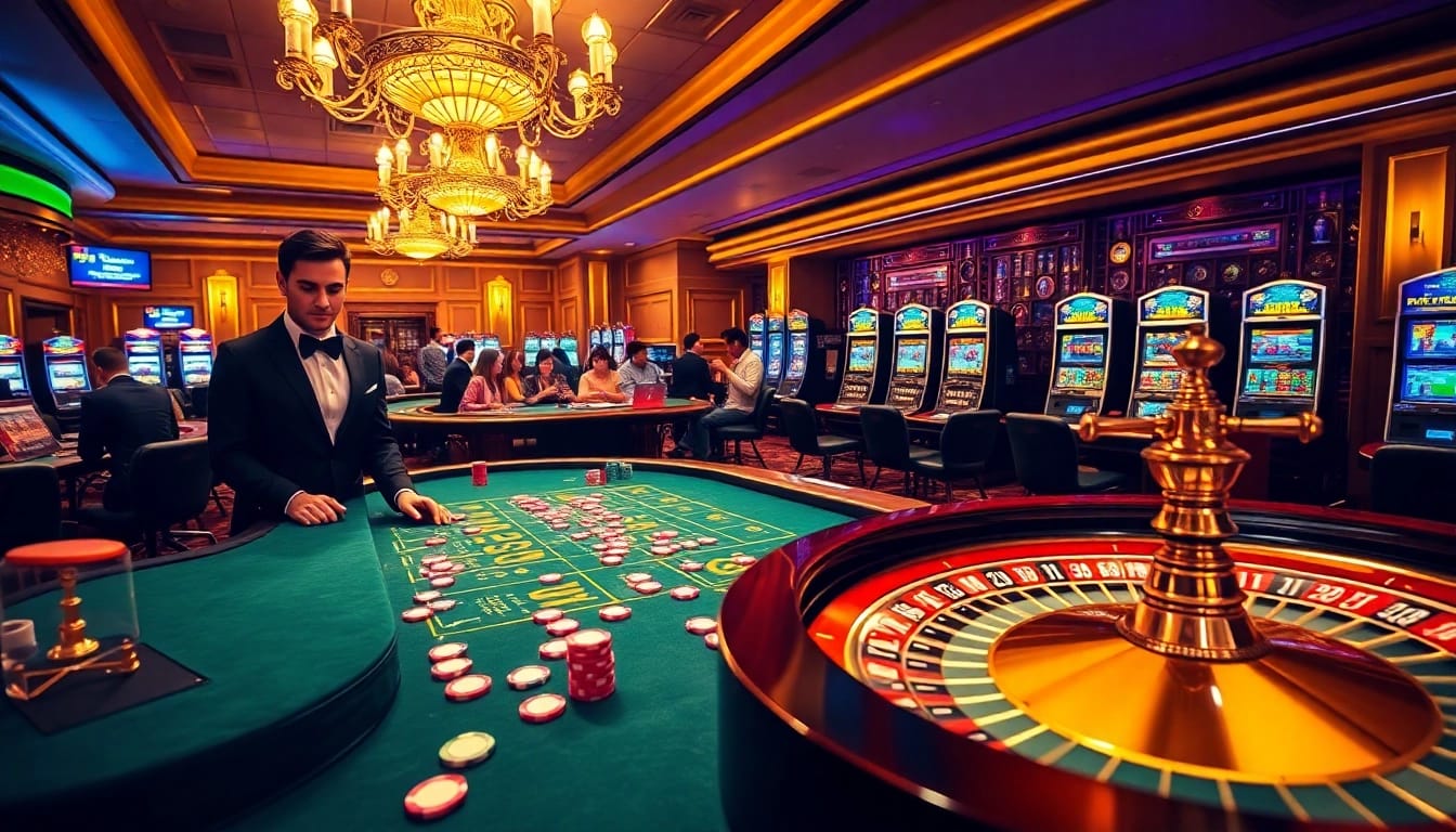 Experience thrilling gameplay at https://rr88.navy/ with vibrant casino scenes featuring roulette and poker games.