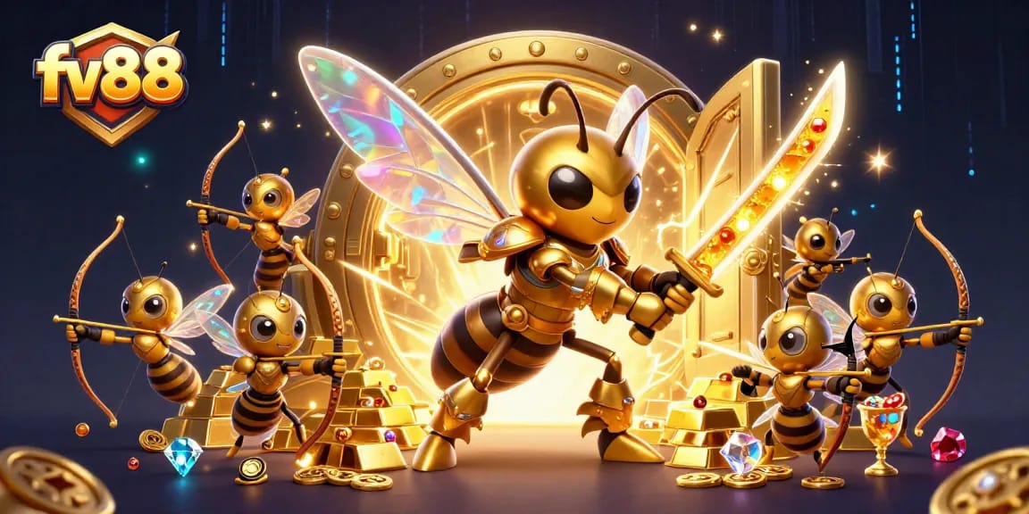 Engage with fv88's thrilling gaming adventure as a golden hornet samurai leads loyal bee archers through a treasure-filled world.