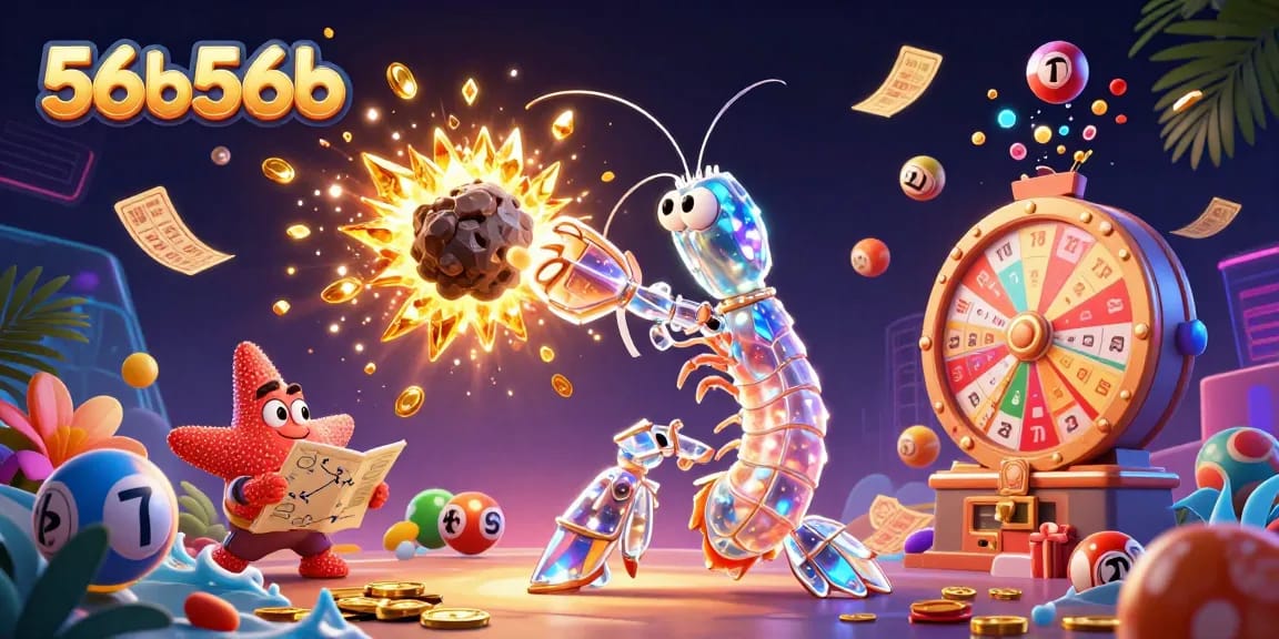 Experience thrilling lottery excitement with 56b56b's vibrant casino illustration filled with dynamic elements.