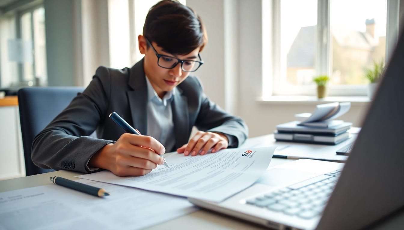 Complete the eta UK application form at a well-lit office desk with organized paperwork.