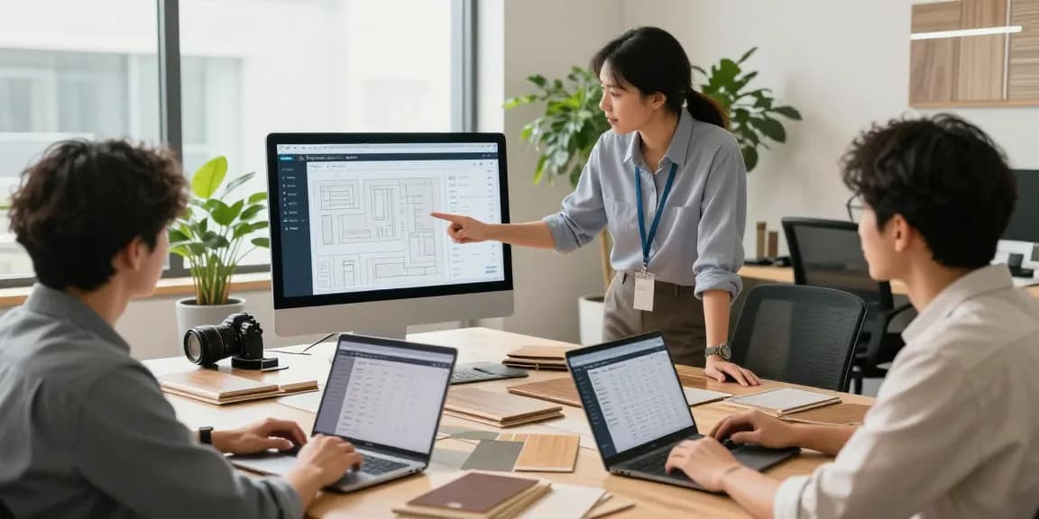 Showcasing flooring business software in a collaborative office environment