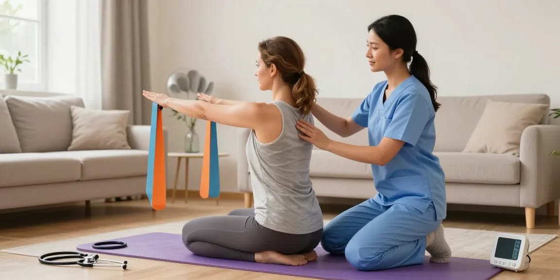 Mobile physiotherapy Sydney practitioner providing patient care and wellness solutions in a home setting, emphasizing compassionate healthcare.