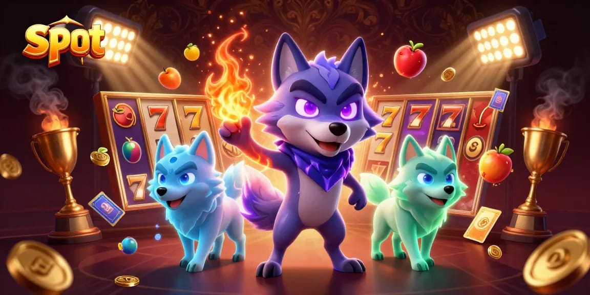 Engaging slot gaming scene with a shadow wolf pack leader and dynamic slot elements.