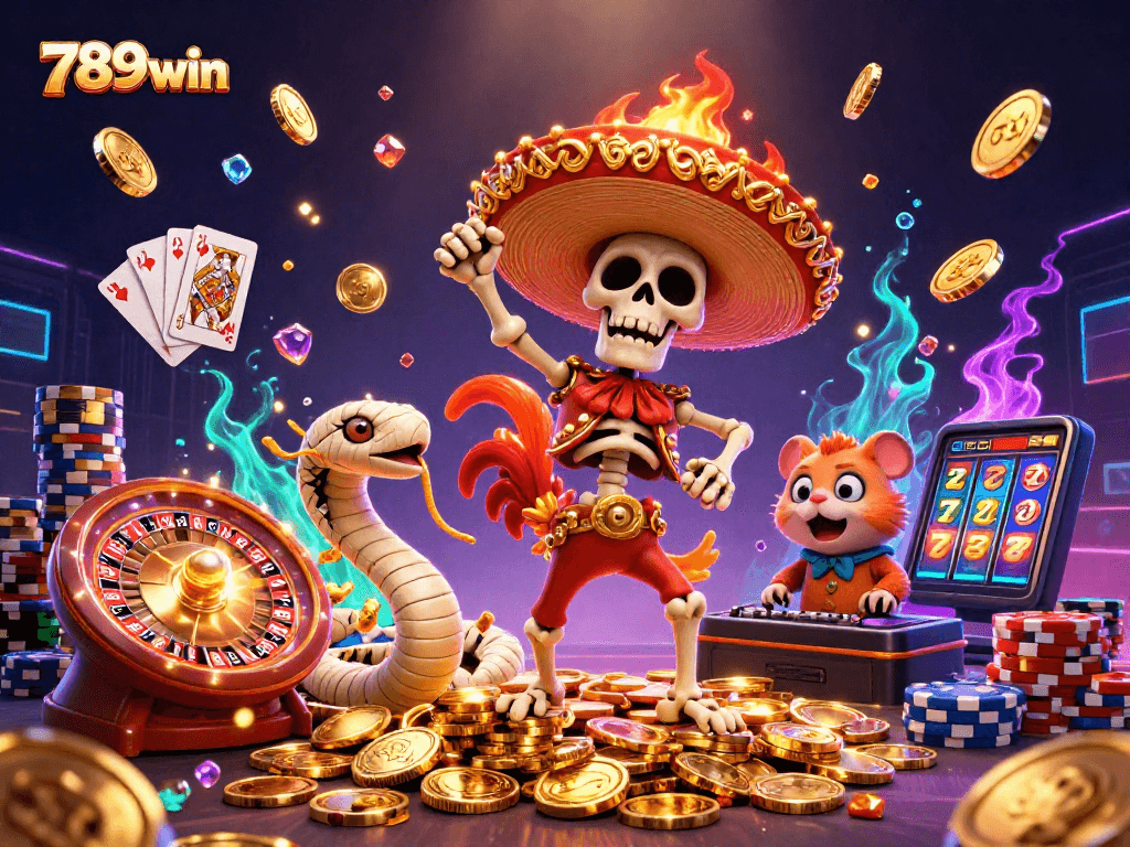 Experience big wins at 789win with animated characters celebrating in a vibrant casino scene.