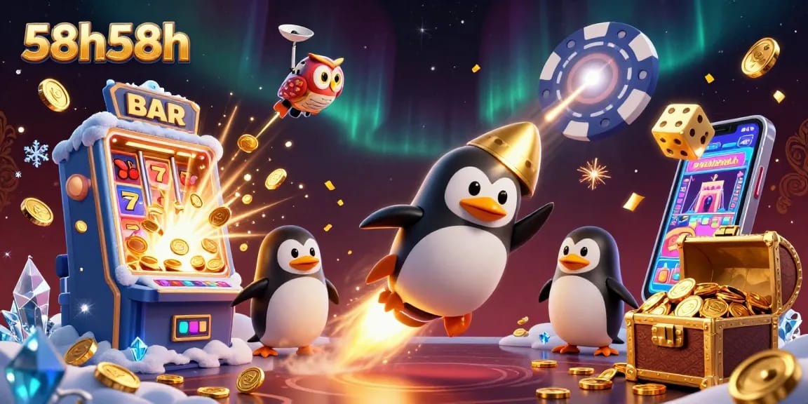 Experience thrilling moments at 58h58h with a golden penguin rocket and jackpot excitement!