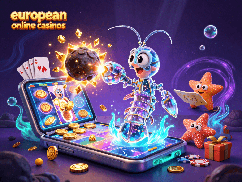 Engage with the vibrant world of european online casinos featuring a unique 3D scene filled with games and treasures.