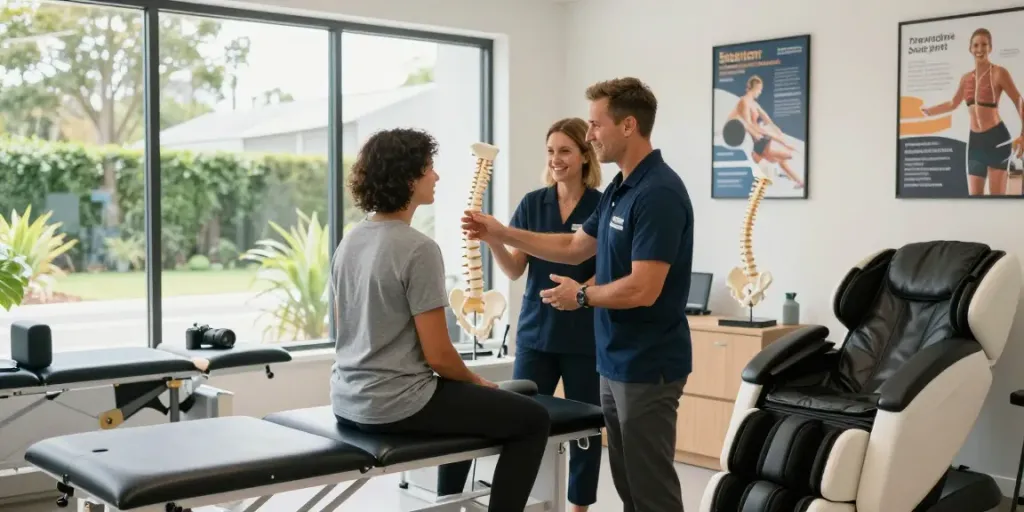 Chiropractor Chatswood consultation in a welcoming clinic with a patient, promoting health and trust.