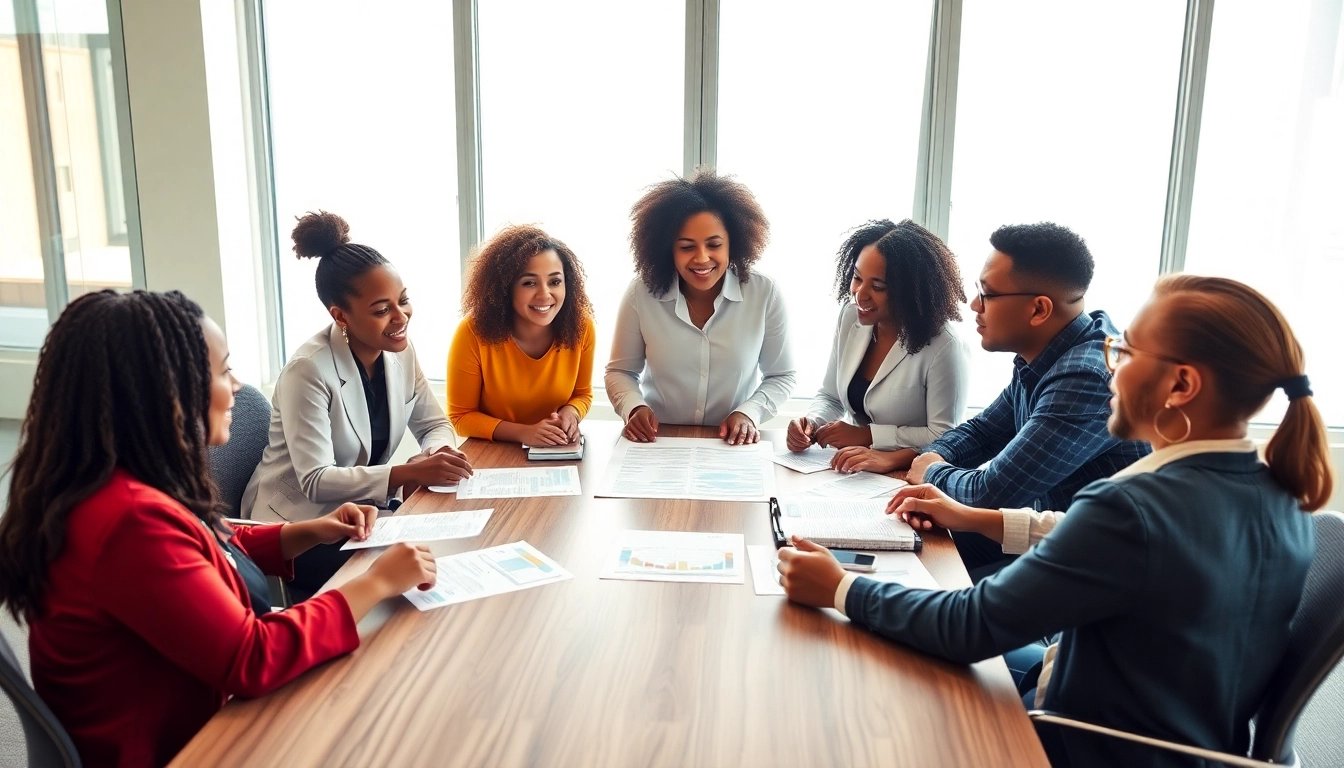 Team collaboration on contracts and grants materials in a bright, professional setting.