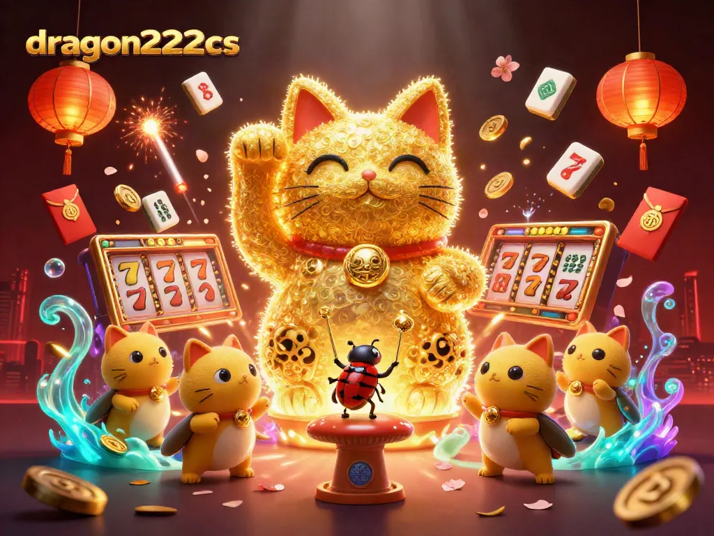 Enjoy thrilling jackpots and winning chances with dragon222cs, featuring lively casino elements and a stunning lucky cat.