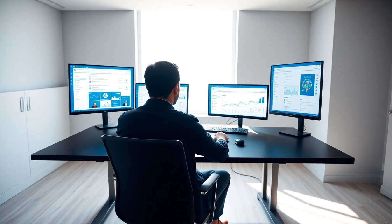 Scrape linkedin leads from search results using digital marketing tools in a modern office.
