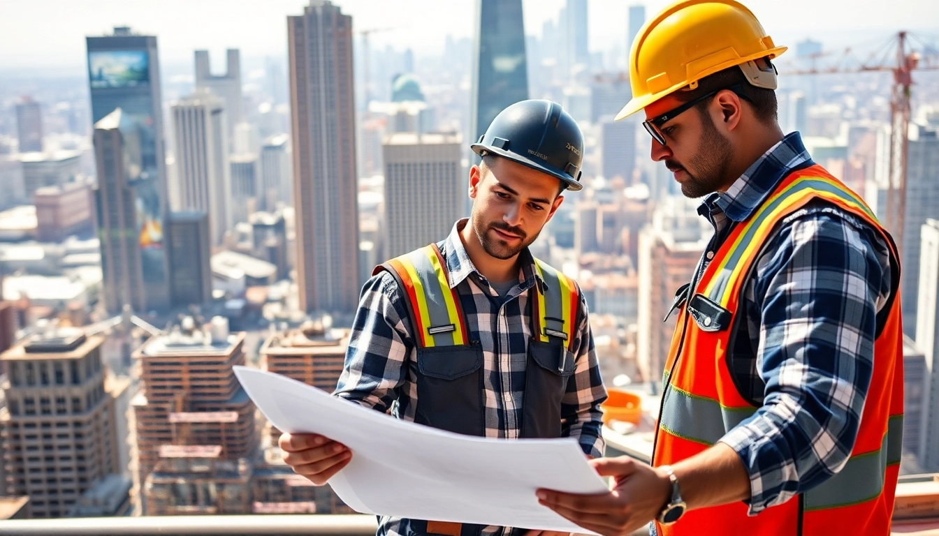 New York City General Contractor overseeing a vibrant construction project with cityscape backdrop.