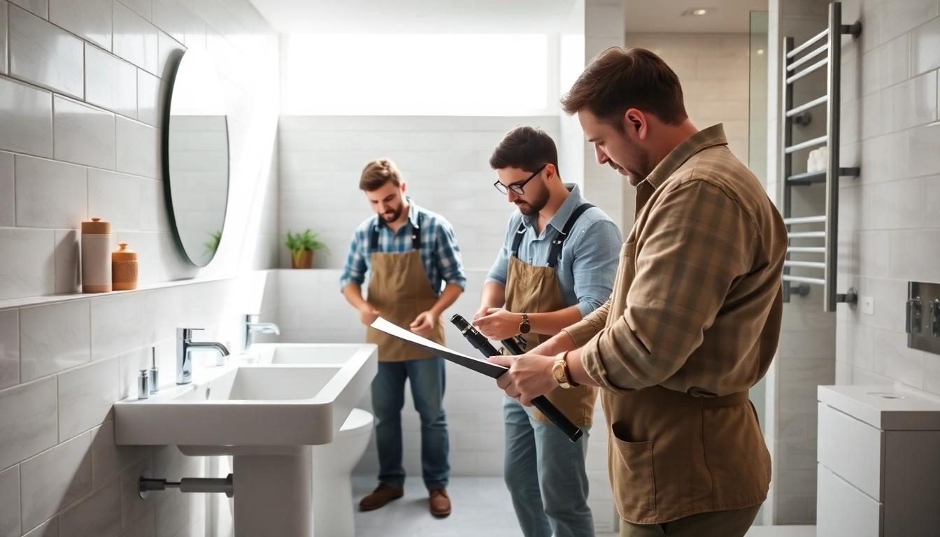 Bathroom fitters manchester skillfully renovating a stylish bathroom in a bright setting.