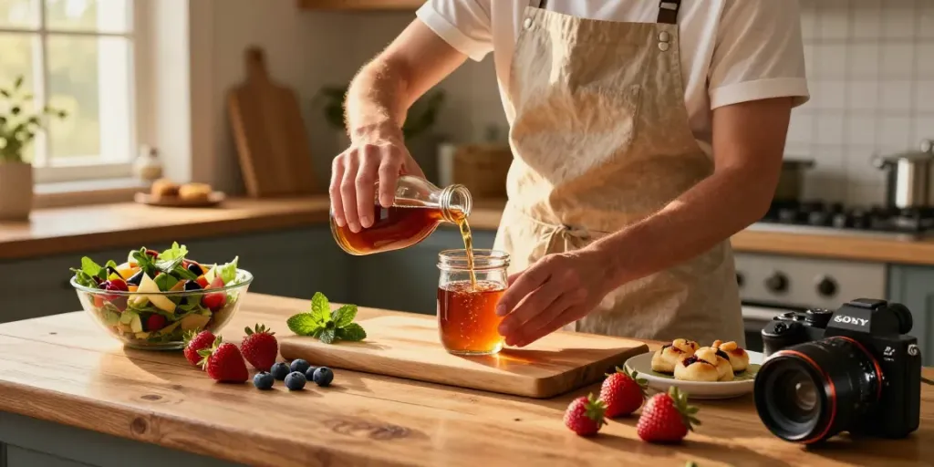 Enhance your culinary experience with Maplelixir in a warm kitchen scene.