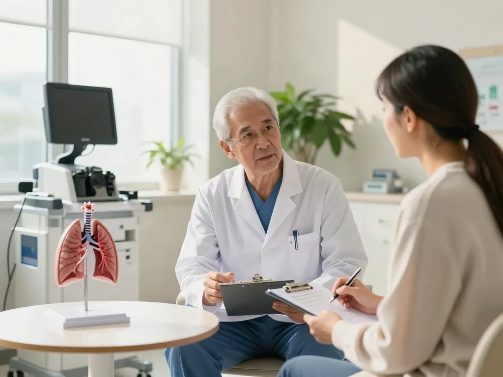Patient consultation with specialist discussing thoracic surgery in Abu Dhabi in a modern hospital setting.