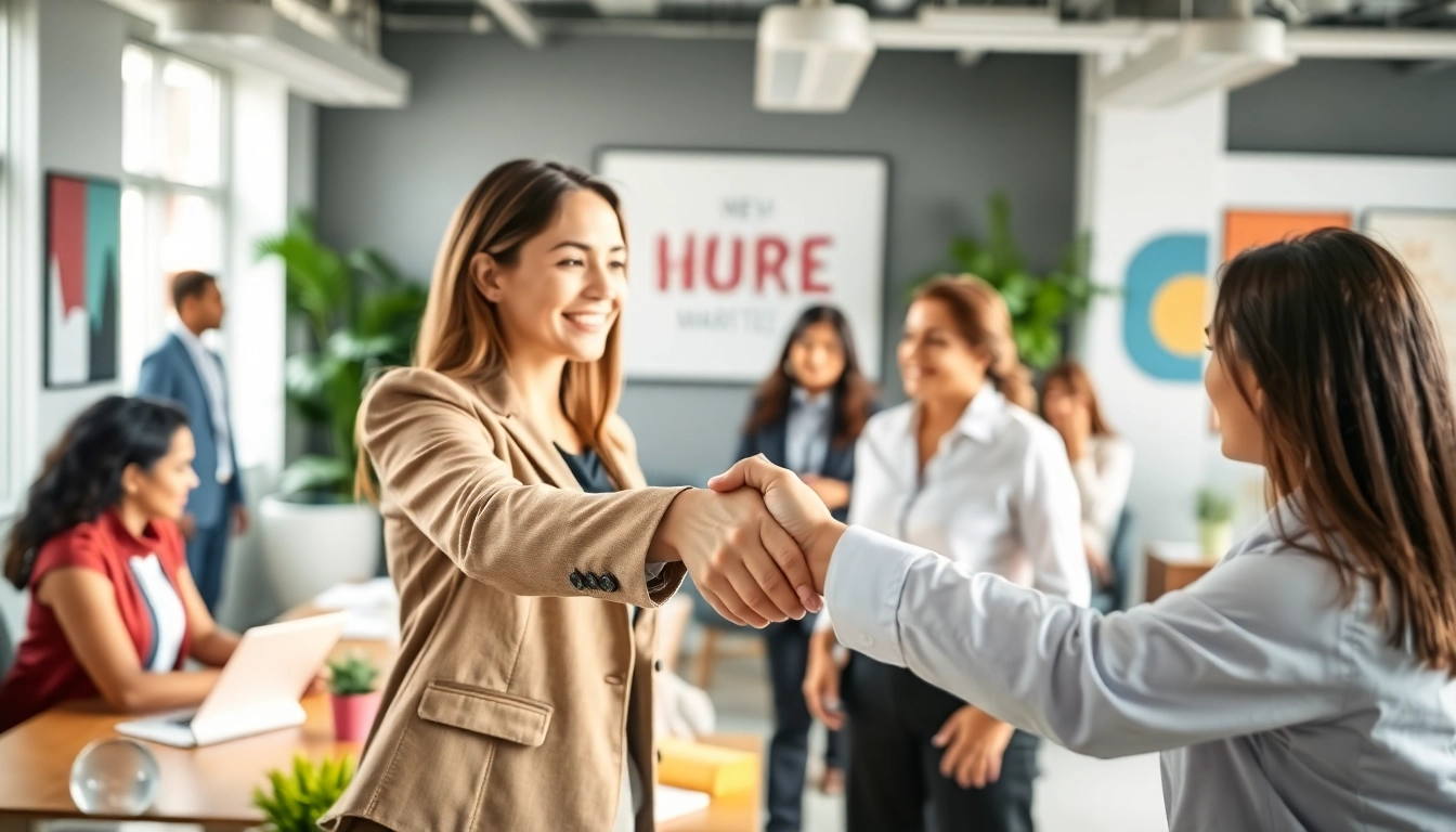 Engaging scene of professionals in new hire jobs, showcasing diversity and collaboration in a modern office.