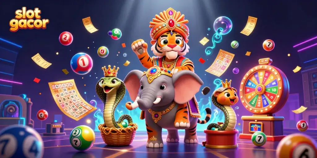 Experience thrilling gameplay with slot gacor's vibrant 3D illustration featuring lucky symbols and dynamic casino elements.