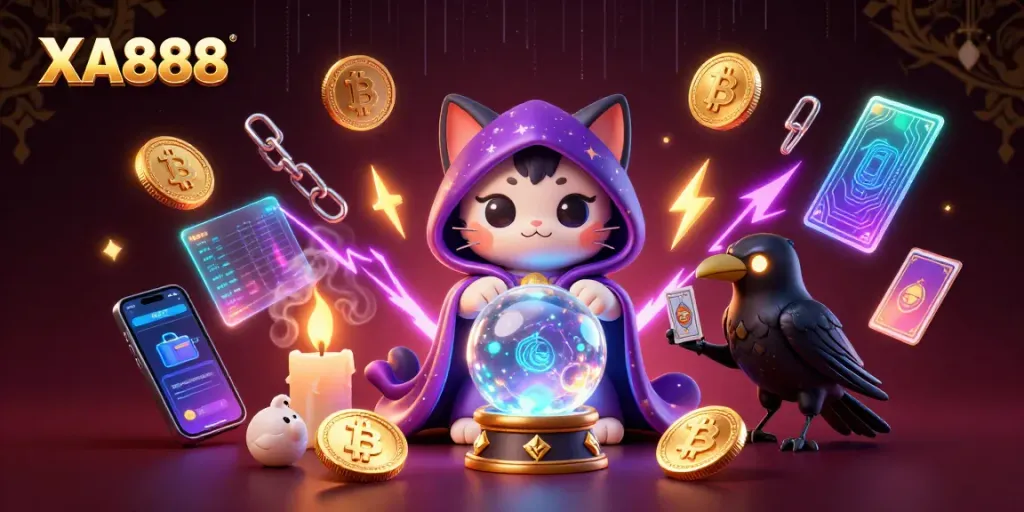 Engage with XA888 Casino's mystical features in this vibrant 3D illustration showcasing thrilling gaming elements.