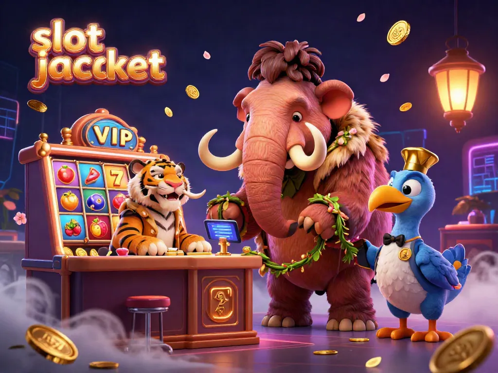 Spin and win big with the slot jackpot amidst a vibrant casino scene filled with engaging characters and exciting game elements.