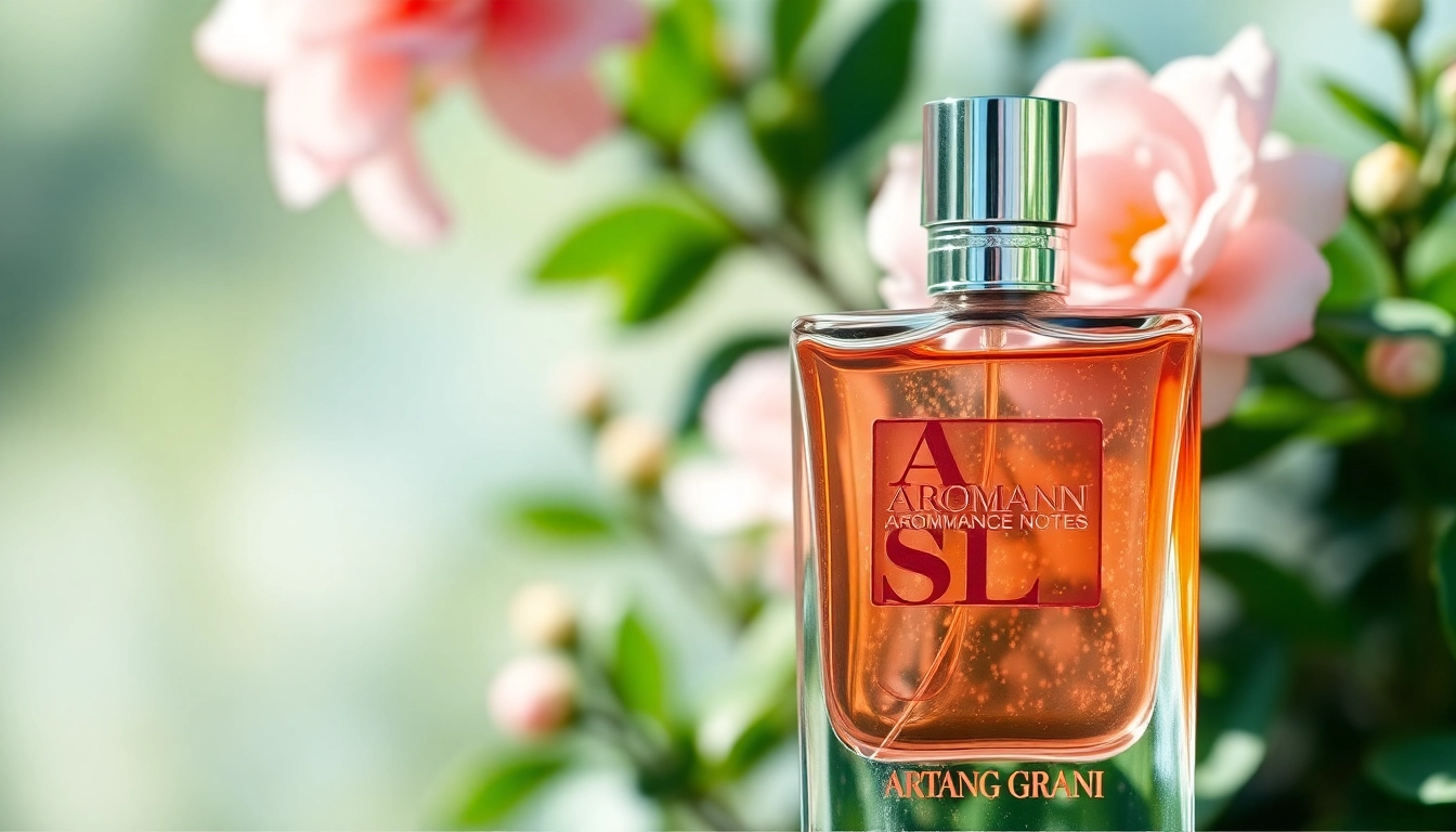 Experience the allure of an Armani si alternative with an elegant fragrance bottle amidst floral brilliance.