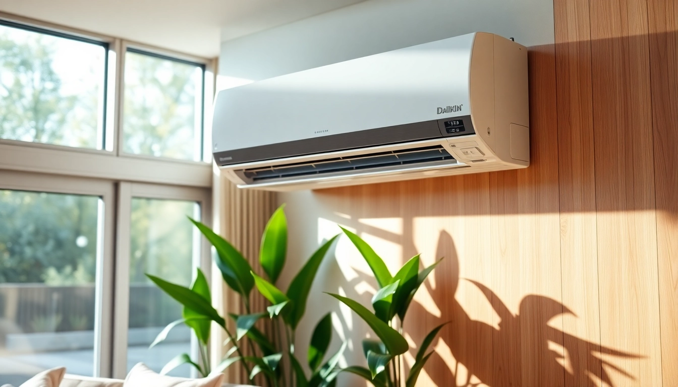 Install a Daikin mini split AC elegantly in a cozy living room full of natural light.