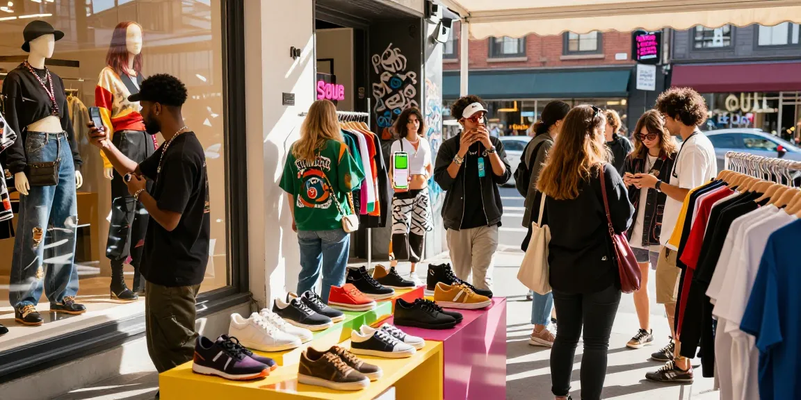 Group of shoppers exploring fashion items in a trendy boutique showcasing Kakobuy spreadsheet products