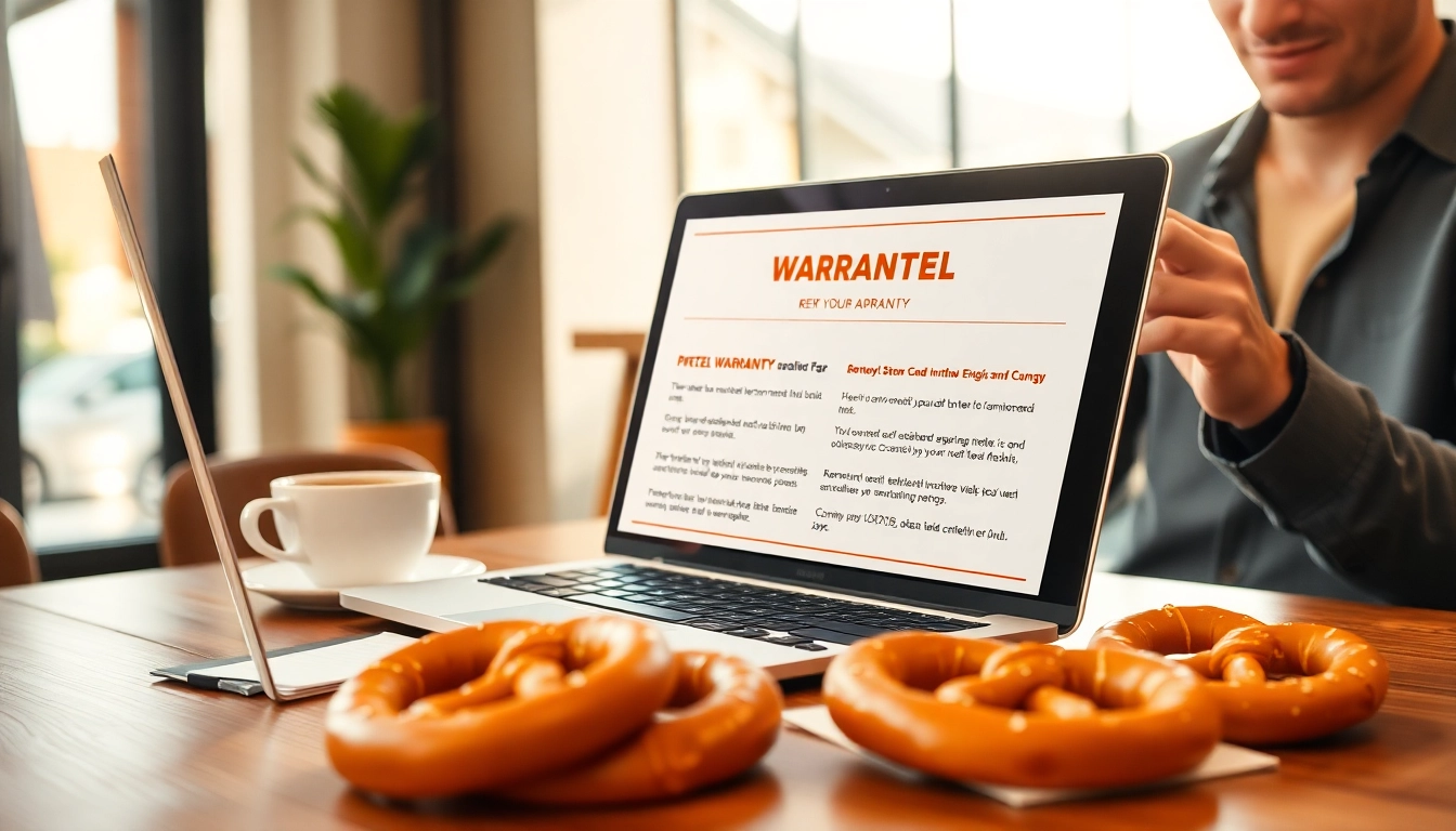 Analyzing pretzel warranty reviews and trust while enjoying fresh pretzels in a cafe.