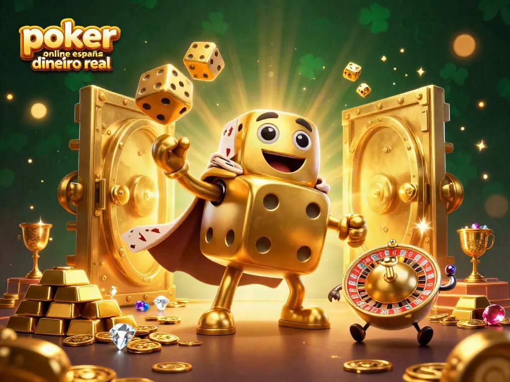 Disfruta del póker online España dinero real con un golem de dados y brillantes tesoros.