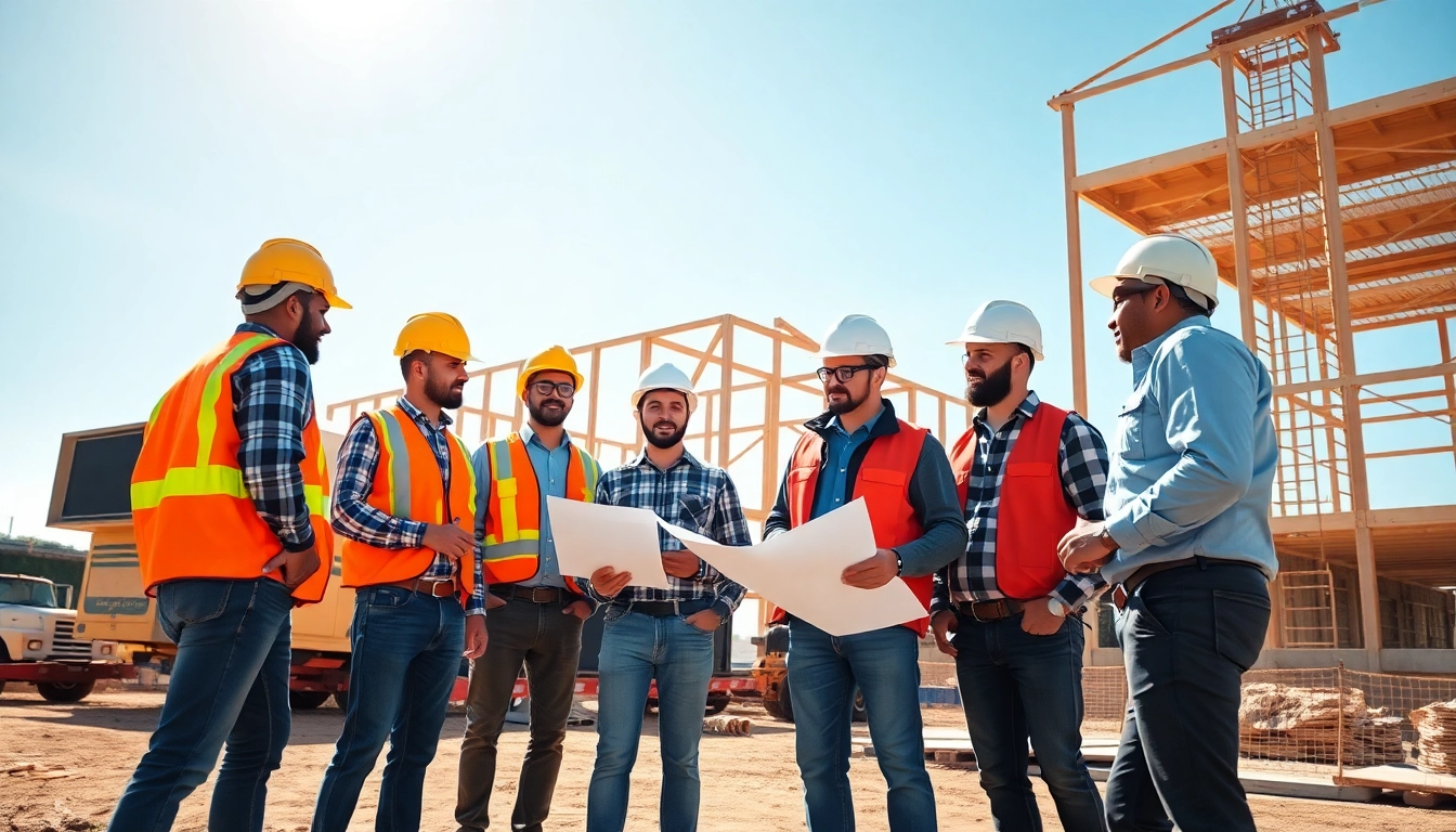 Carolinas construction site with diverse workers collaborating on building development.