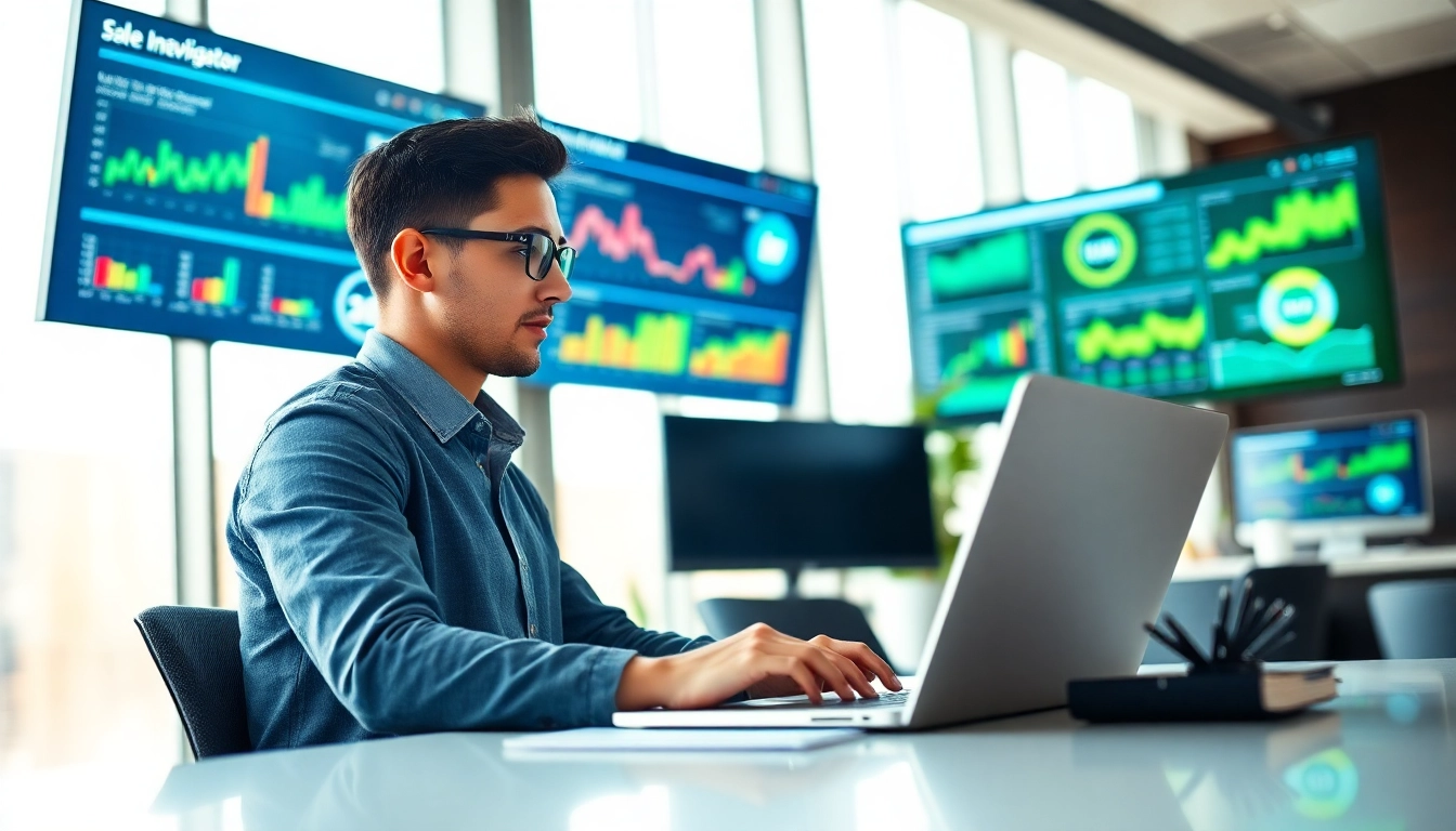 Optimize LinkedIn Sales Navigator scraper data with focused analysis in a modern office.