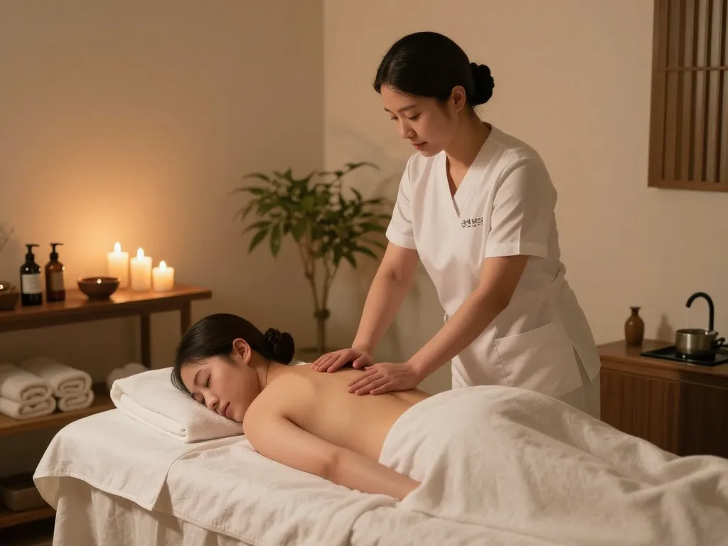 차분한 스파 환경에서의 편안한 치평동마사지 치료 세션.