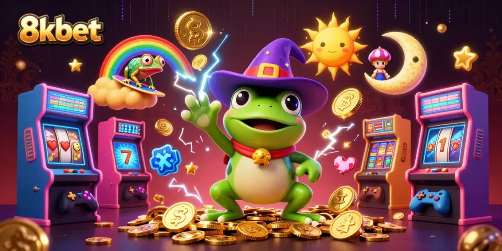 Experience exciting gaming adventures with 8xbet's dynamic casino illustration featuring vibrant characters and elements.