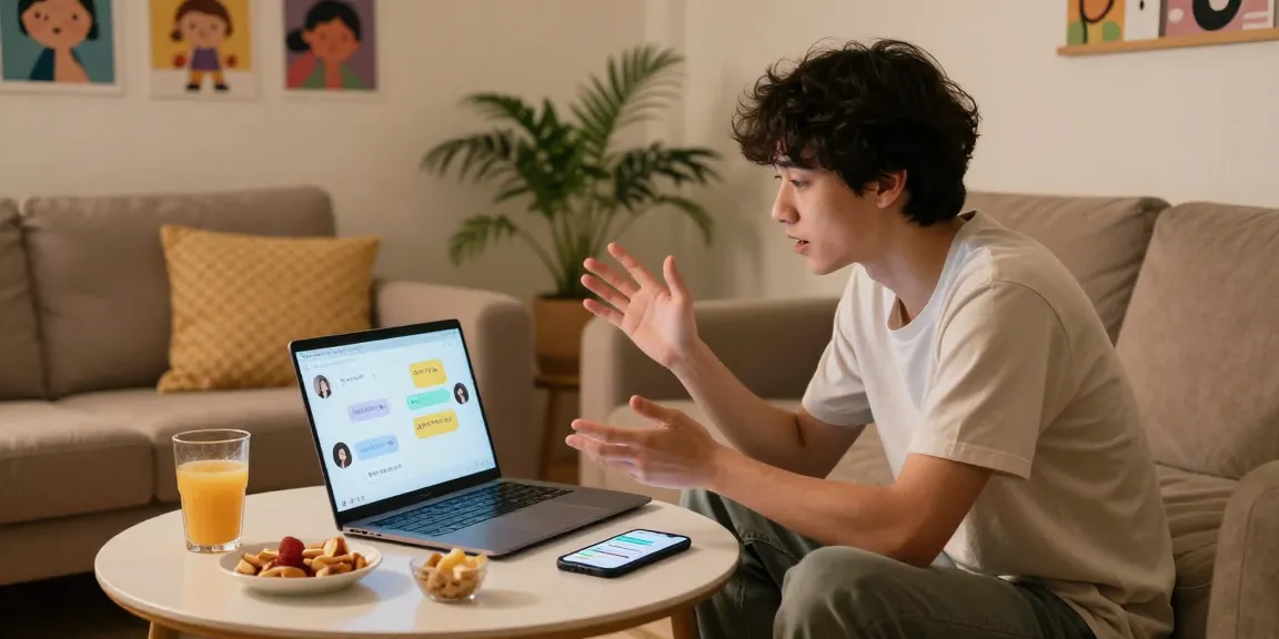 Young adult enjoying ai chat nsfw interactions on laptop in cozy setting.