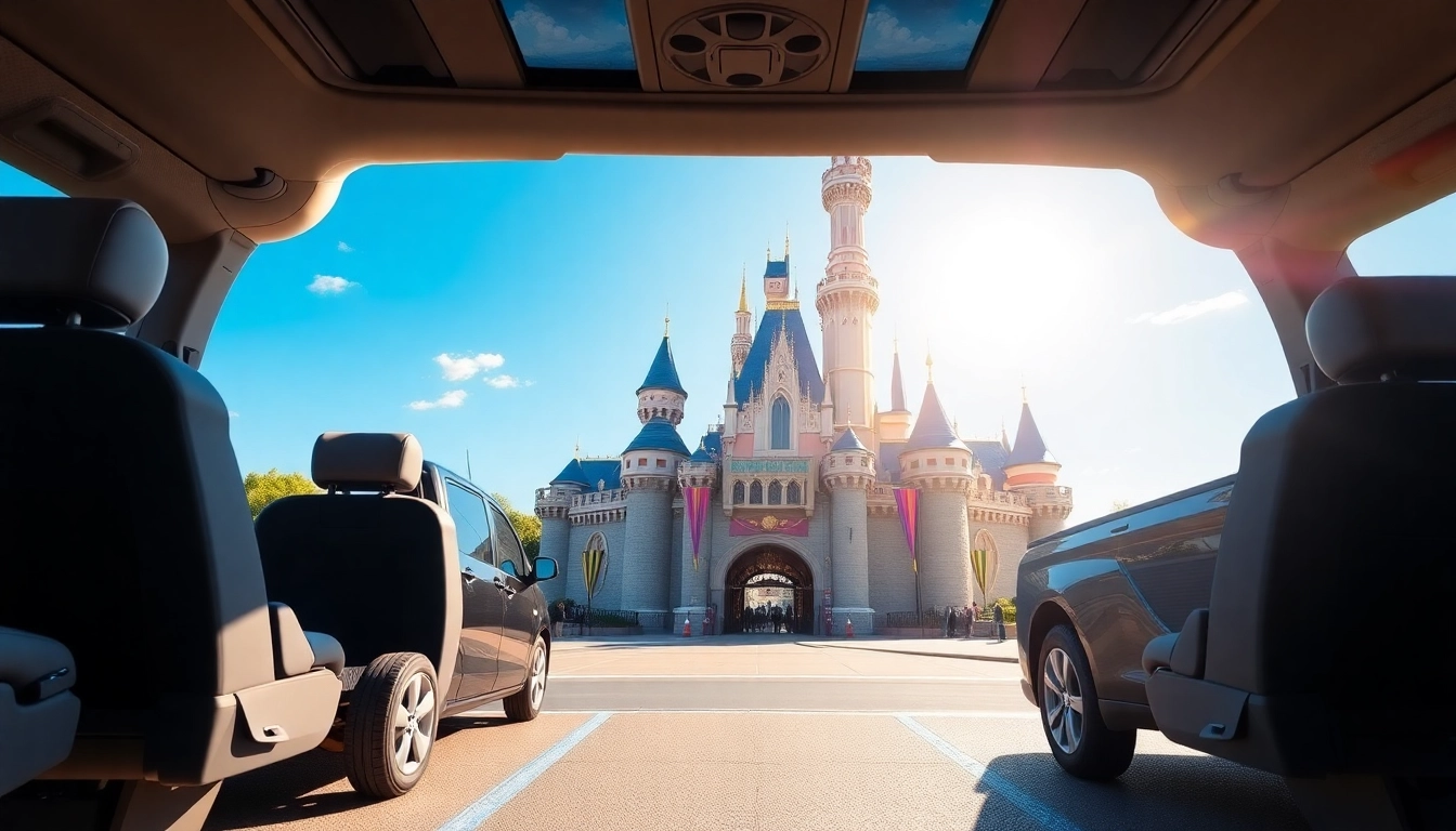 Experience Disneyland Paris airport transfer services with spacious vehicles and iconic backgrounds.